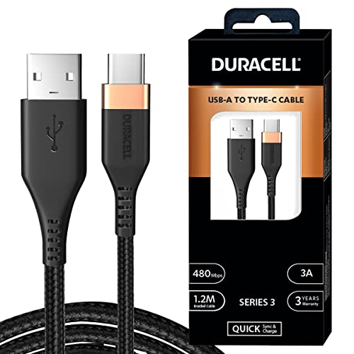 Duracell USB Type C 3A Braided Sync and Fast Charging Cable 3.9 Ft (1.2M) Series 3-Black Duracell USB Type C 3A Braided Sync and Fast Charging Cable 3.9 Ft (1.2M) Series 3-Black