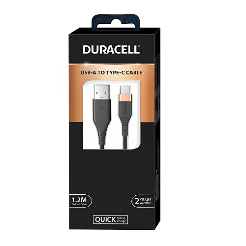 Duracell USB Type C 3A Braided Sync and Fast Charging Cable 3.9 Ft (1.2M) Series 3-Black