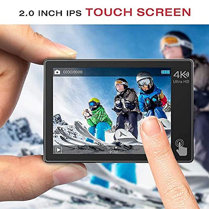 Camark X20C Action Camera Native 4K Ultra HD 20MP with EIS Stabilization Touch Screen, Black