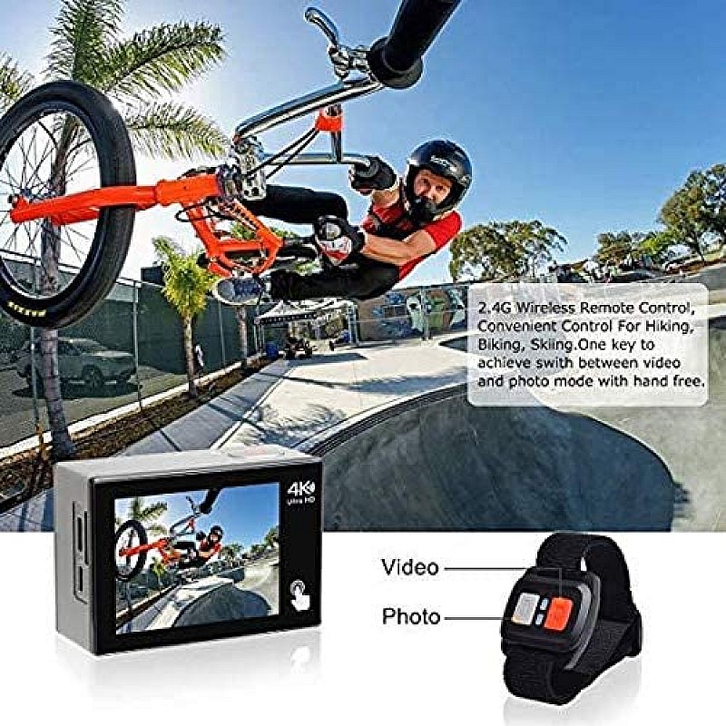 Camark X20C Action Camera Native 4K Ultra HD 20MP with EIS Stabilization Touch Screen, Black