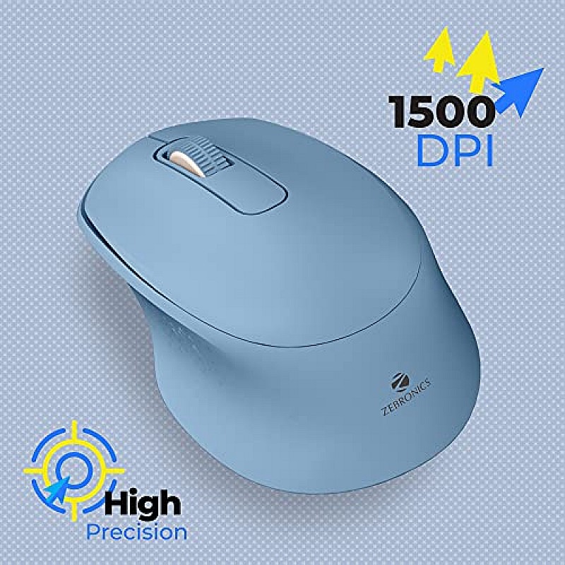 ZEBRONICS Zeb-AKO Wireless Mouse, 2.4GHz with USB Nano Receiver, High Precision Optical Tracking, 3 Buttons,  (Blue)