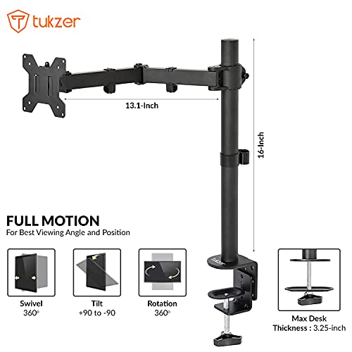 Tukzer Single 13 to 27-inch(33 to 68.5cm) LCD Monitor Desk Mount Stand, Height Adjustable Arm Mount Tukzer Single 13 to 27-inch(33 to 68.5cm) LCD Monitor Desk Mount Stand, Height Adjustable Arm Mount