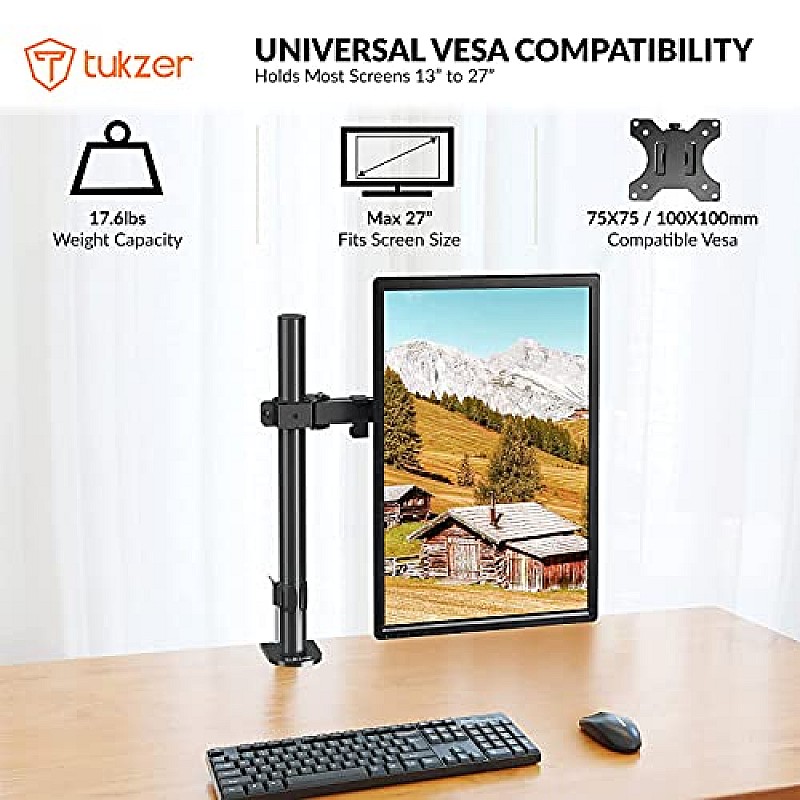 Tukzer Single 13 to 27-inch(33 to 68.5cm) LCD Monitor Desk Mount Stand, Height Adjustable Arm Mount