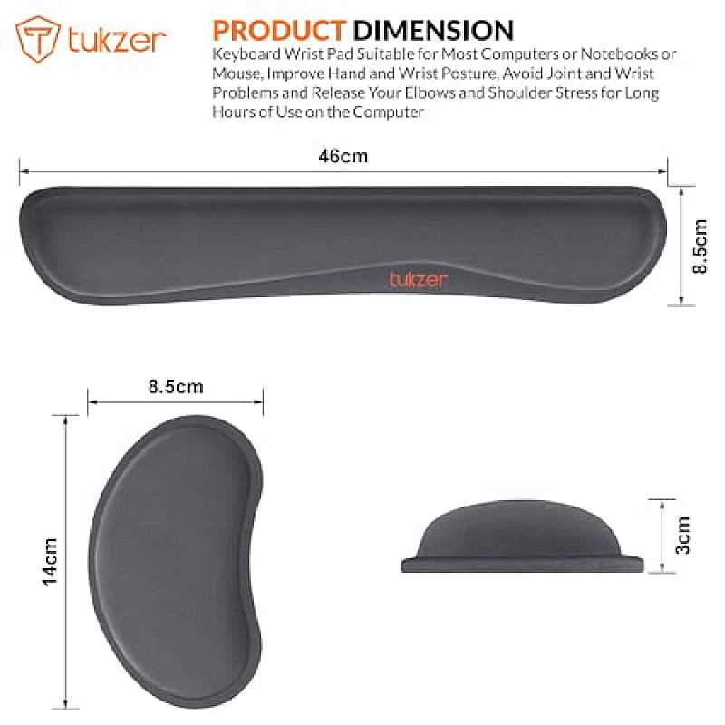 Tukzer Wrist Rest Pad, Mouse Wrist Cushion Support Lightweight for Easy Typing Pain Relief Black