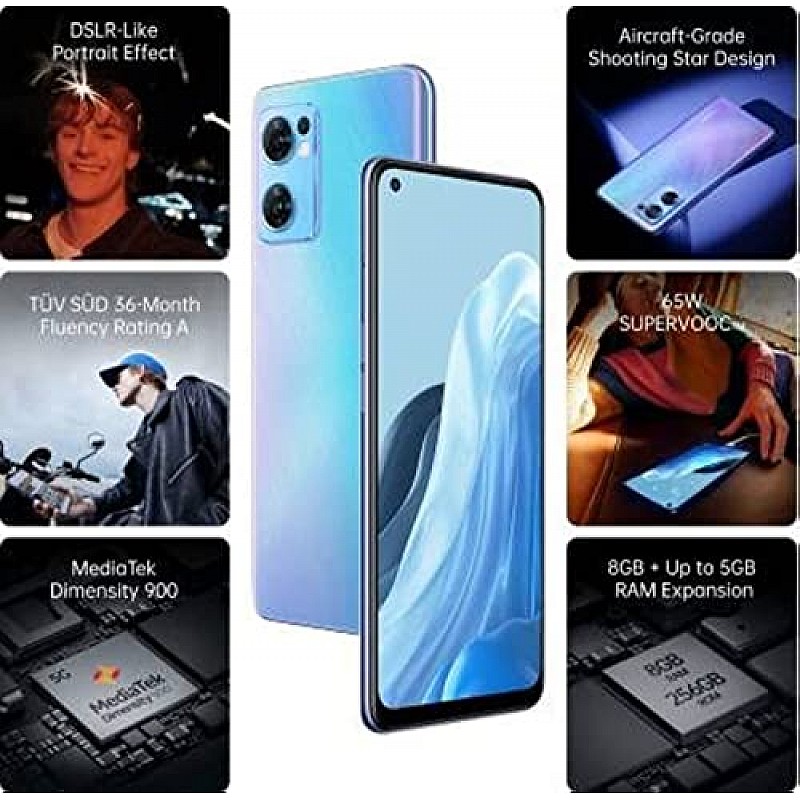 Oppo Reno7 5G (Startrails Blue, 8GB RAM, 256GB Storage) Refurbished