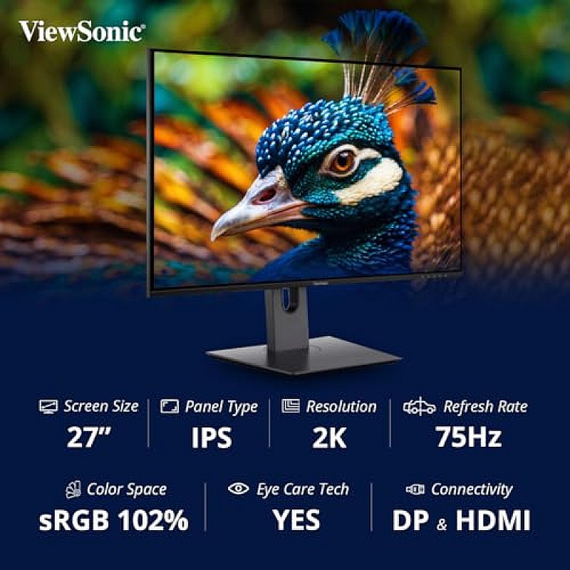 ViewSonic VX2480 24 Inch 2k 2560-1440 Pixel IPS Monitor with 3-side Bezel Less, 75Hz Black