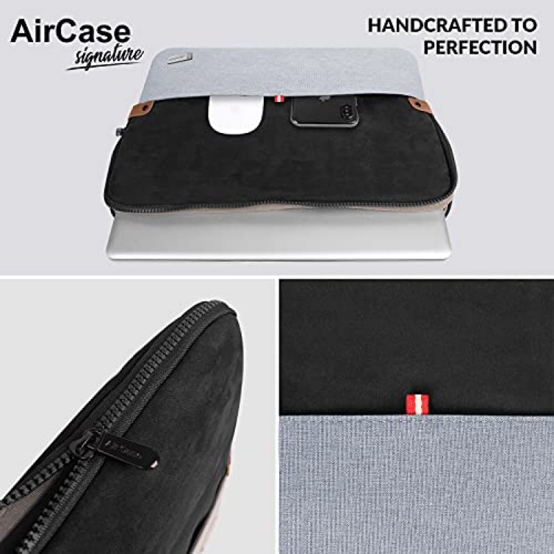 AirCase Laptop Bag Sleeve Case Cover Pouch for 11.6-Inch, 12.5-Inch Laptop fits 12.9-Inch Black-Grey