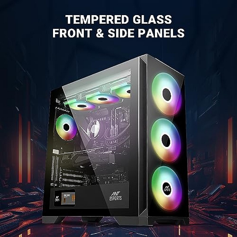 Ant Esports ICE-320TG Mid Tower Computer Case I Gaming Cabinet Supports ATX, Micro-ATX, Motherboard Black