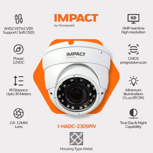 IMPACT by Honeywell 2MP Dome AHD Indoor Wired CCTV Camera 1080P Real time high Resolution White IMPACT by Honeywell 2MP Dome AHD Indoor Wired CCTV Camera 1080P Real time high Resolution White