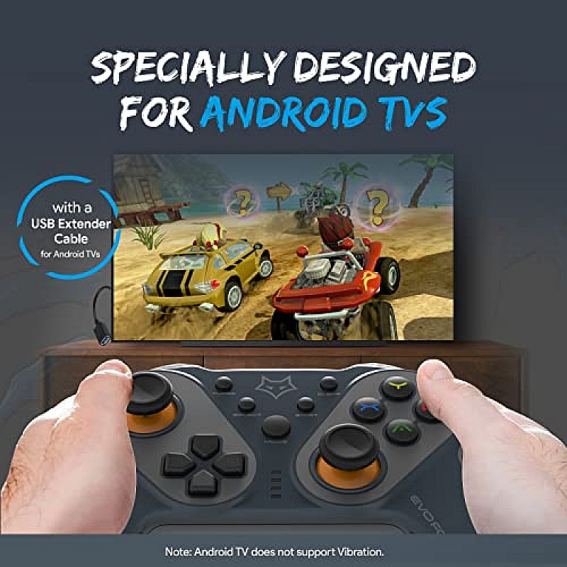 EvoFox Elite Ops Wireless Gamepad for Google TV and Android TV 8+ Hours of Play Time (Dusk Grey)