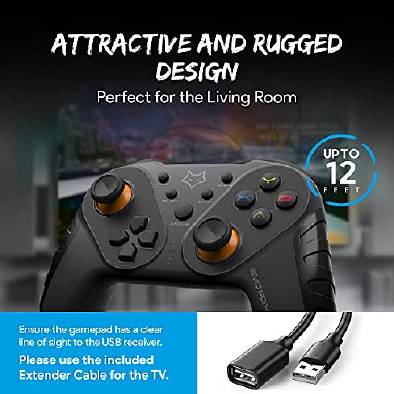 EvoFox Elite Ops Wireless Gamepad for Google TV and Android TV 8+ Hours of Play Time (Dusk Grey)