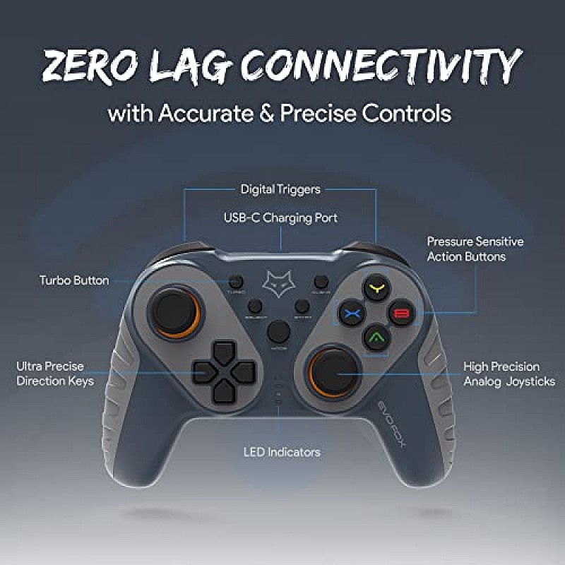 EvoFox Elite Ops Wireless Gamepad for Google TV and Android TV 8+ Hours of Play Time (Dusk Grey)