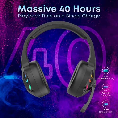 pTron Studio Pixel Over-Ear Wireless Gaming Headphones with 30ms Low Latency, 40Hrs Playtime, 40mm Drivers, (Black)