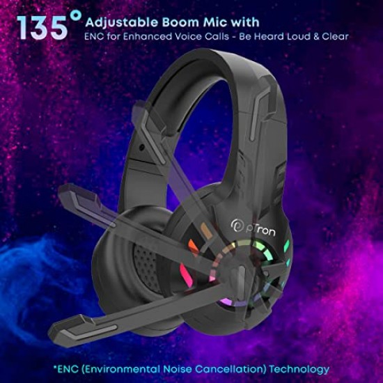 pTron Studio Pixel Over-Ear Wireless Gaming Headphones with 30ms Low Latency, 40Hrs Playtime, 40mm Drivers, (Black)