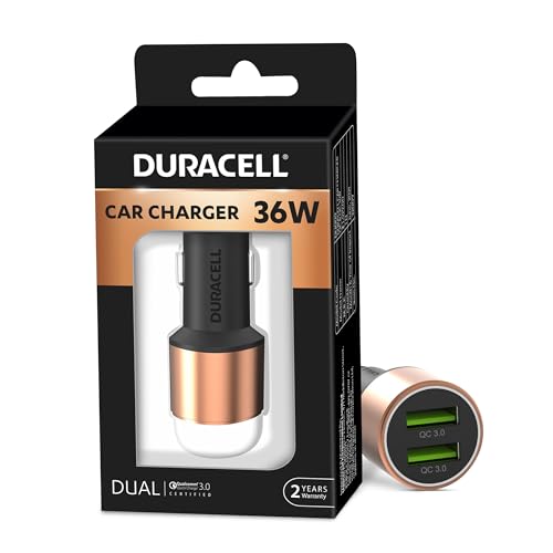 Duracell 36W Fast Car Charger Adapter with Dual USB Port. Qualcomm Certified 3.0, Quick Charge - Copper & Black Duracell 36W Fast Car Charger Adapter with Dual USB Port. Qualcomm Certified 3.0, Quick Charge - Copper & Black