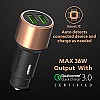 Duracell 36W Fast Car Charger Adapter with Dual USB Port. Qualcomm Certified 3.0, Quick Charge - Copper & Black