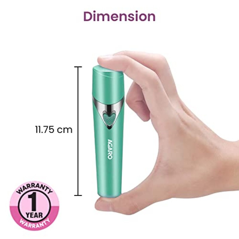 AGARO Facial Hair Remover Mhr100 For Women, Flawless Electric Painless Hair Remover For Upper Lip, Chin & Cheeks Eye Green