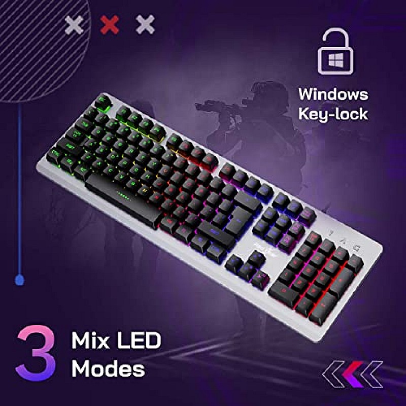 Redgear Grim V2 Wired Gaming Keyboard with Double Injected Keycaps, Floating Keycaps, Ergonomic Design