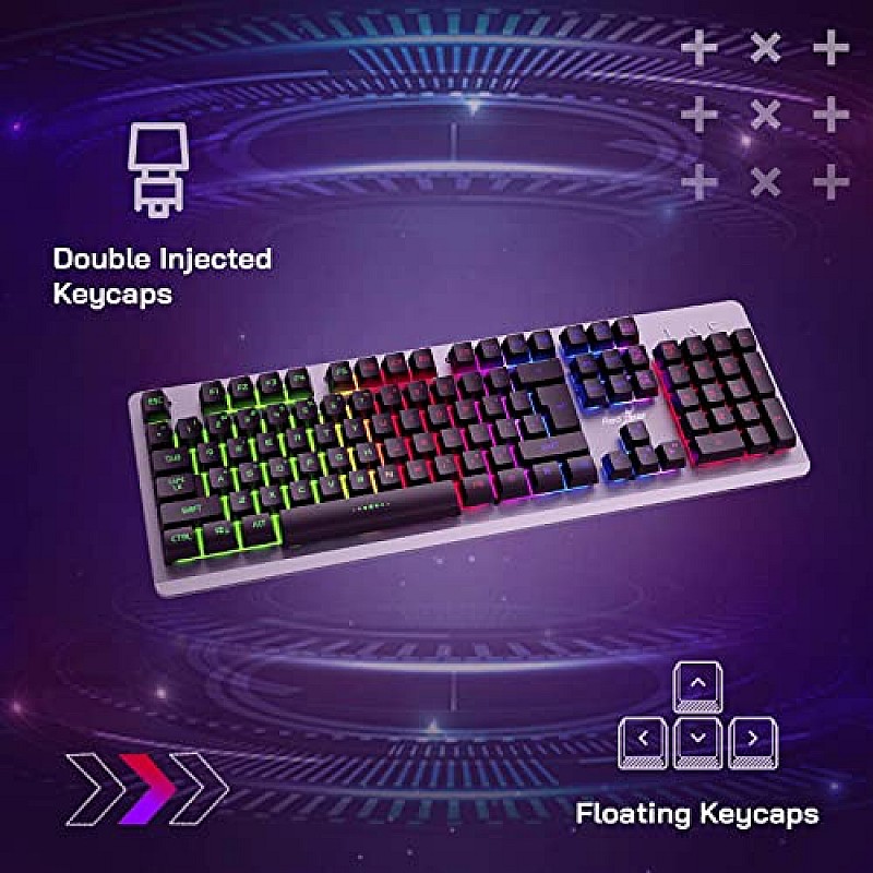 Redgear Grim V2 Wired Gaming Keyboard with Double Injected Keycaps, Floating Keycaps, Ergonomic Design