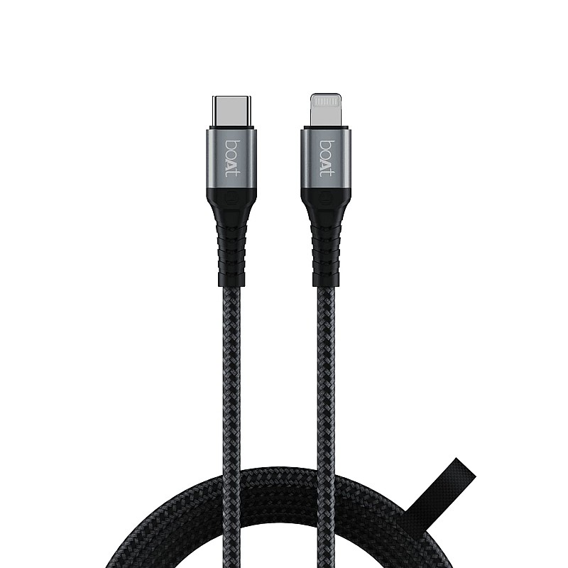 boAt LTG 650 type C To Lightning Apple Mfi Certified fast Charging Cable with Nylon Braiding and 480mbps Data Sync