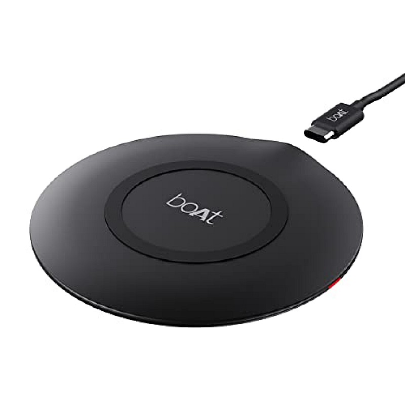 boAt floAtpad 350 Qi Certified Wireless Charger with 6mm Transmission Range, Smart IC Protection Against Damage Carbon Black