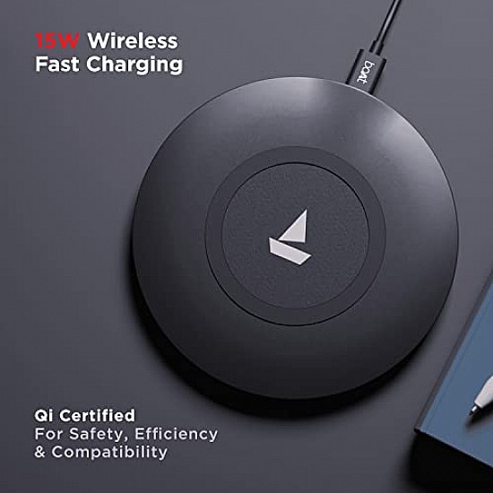 boAt floAtpad 300 Wireless Charger with 6mm Transmission Range, Smart IC Protection Against Damage (Carbon Black)