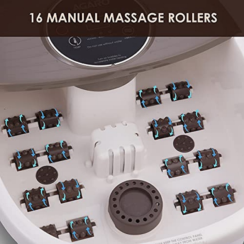 AGARO REGAL Foot Spa Bath Massager With Heat, 16 Manual Massage Rollers Bubble Function For Soothing Massage White