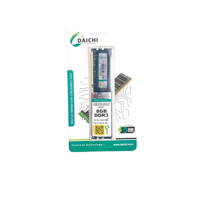 DAICHI 8 GB DUAL CHANNEL DDR3 U-DIMM DI8GD3 DT PC3 1600 MHz ( PC-12800) Memory Speed Desktop RAM DAICHI 8 GB DUAL CHANNEL DDR3 U-DIMM DI8GD3 DT PC3 1600 MHz ( PC-12800) Memory Speed Desktop RAM