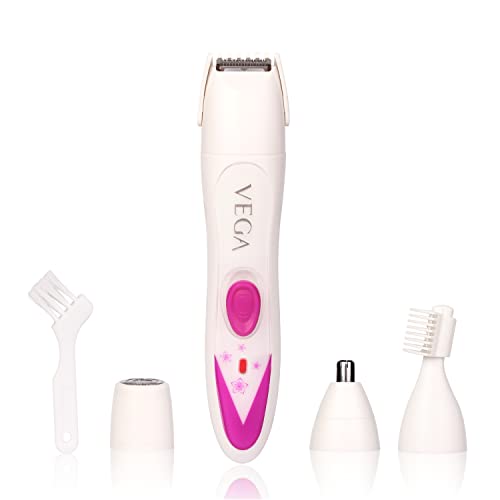 Vega Feather Touch 4-In-1 Trimmer for Women, Suitable for trimming Eyebrows, Nose, Face Bikini Area (VHBT-03) White Vega Feather Touch 4-In-1 Trimmer for Women, Suitable for trimming Eyebrows, Nose, Face Bikini Area (VHBT-03) White