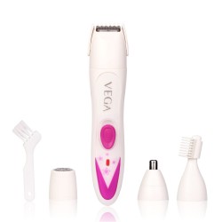Vega Feather Touch 4-In-1 Trimmer for Women, Suitable for trimming Eyebrows, Nose, Face & Bikini Area (VHBT-03) White