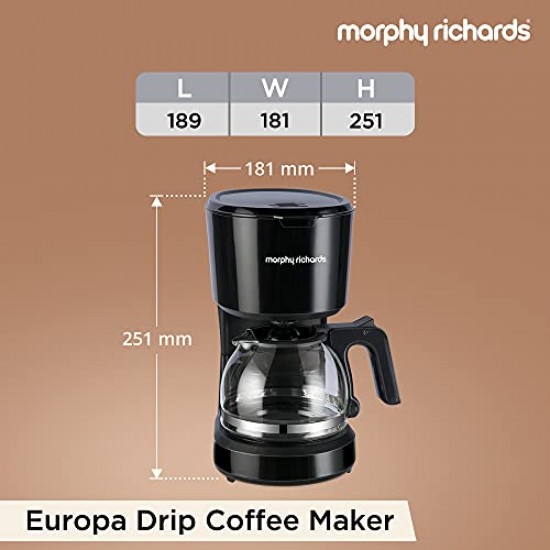 Morphy Richards Europa Drip Espresso Coffee Machine For Home 600W Drip Coffee Maker 6-Cups Capacity Black