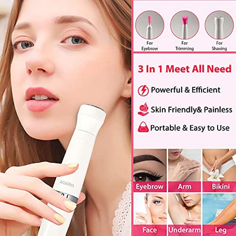 AGARO Rechargeable Multi Trimmer For Women, Eyebrow, Underarms 1 Hour Usage White