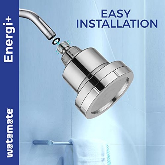 Watamate Energi+ Overhead Rain Shower Head Filter for Bathroom|15-Stage Filter Hard Water Softener to eliminate Chlorine (4.5 Inch)