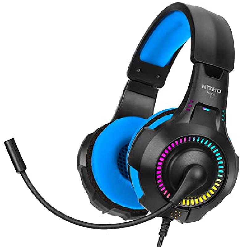 Nitho NX200 Gaming Headset with RGB Light and Microphone, Over-Ear Stereo Headphones Blue for Xbox Series Xbox One, PS5, PS4