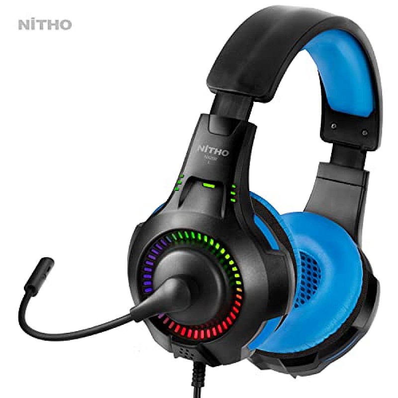 Nitho NX200 Gaming Headset with RGB Light and Microphone, Over-Ear Stereo Headphones Blue for Xbox Series Xbox One, PS5, PS4