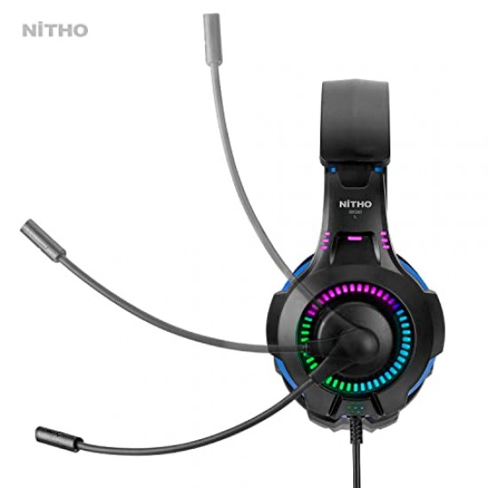 Nitho NX200 Gaming Headset with RGB Light and Microphone, Over-Ear Stereo Headphones Blue for Xbox Series Xbox One, PS5, PS4