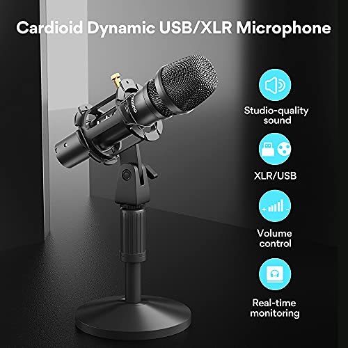 MAONO AU-HD300T USB/XLR Dynamic Mic for Singing, PC, YouTube Recording. Professional Microphone with 0-Latency Monitoring, Adjustable Mic Stand, Black MAONO AU-HD300T USB/XLR Dynamic Mic for Singing, PC, YouTube Recording. Professional Microphone with 0-Latency Monitoring, Adjustable Mic Stand, Black