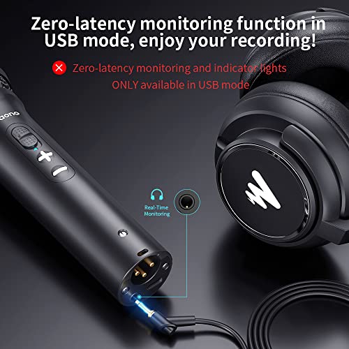 MAONO AU-HD300T USB/XLR Dynamic Mic for Singing, PC, YouTube Recording. Professional Microphone with 0-Latency Monitoring, Adjustable Mic Stand, Black MAONO AU-HD300T USB/XLR Dynamic Mic for Singing, PC, YouTube Recording. Professional Microphone with 0-Latency Monitoring, Adjustable Mic Stand, Black