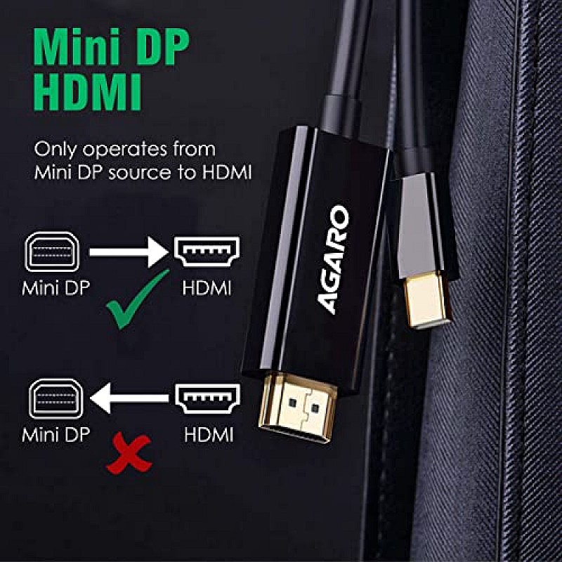 AGARO Mini Displayport Mini Dp To Hdmi Male To Male Cable Thunderbolt Port Compatible With Laptop, 3 Meter (9.8 Feet) Black