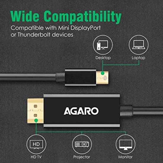 AGARO Mini Displayport Mini Dp To Hdmi Male To Male Cable Thunderbolt Port Compatible With Laptop, 3 Meter (9.8 Feet) Black