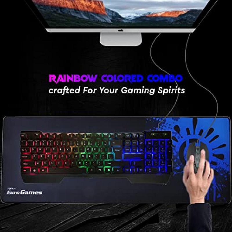 RPM Euro Games Gaming Backlit RGB Keyboard with Wrist Support Semi-Mechanical and USB (Black)