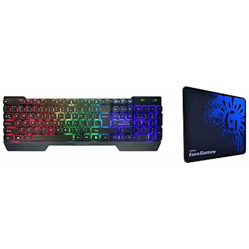 RPM Euro Games Gaming Backlit RGB Keyboard with Wrist Support Semi-Mechanical and USB (Black)