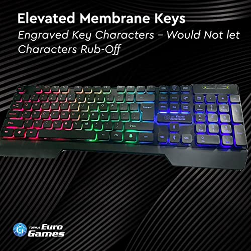 RPM Euro Games Gaming Backlit RGB Keyboard with Wrist Support Semi-Mechanical and USB (Black) RPM Euro Games Gaming Backlit RGB Keyboard with Wrist Support Semi-Mechanical and USB (Black)
