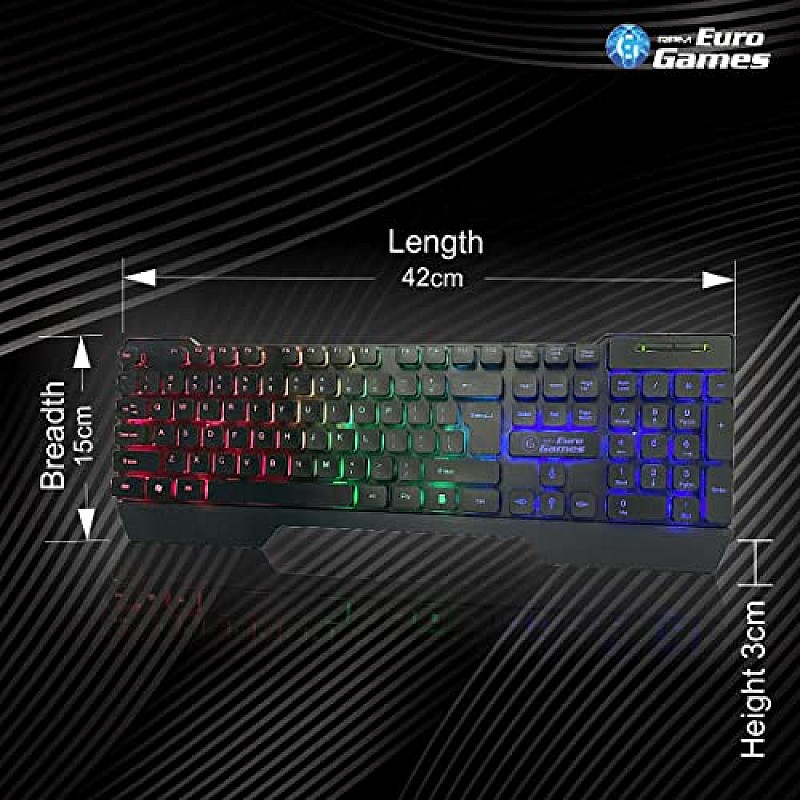 RPM Euro Games Gaming Backlit RGB Keyboard with Wrist Support Semi-Mechanical and USB (Black)