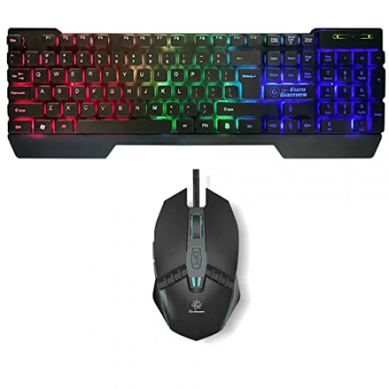 RPM Euro Games Gaming Backlit RGB Keyboard with Wrist Support Semi-Mechanical and USB (Black)