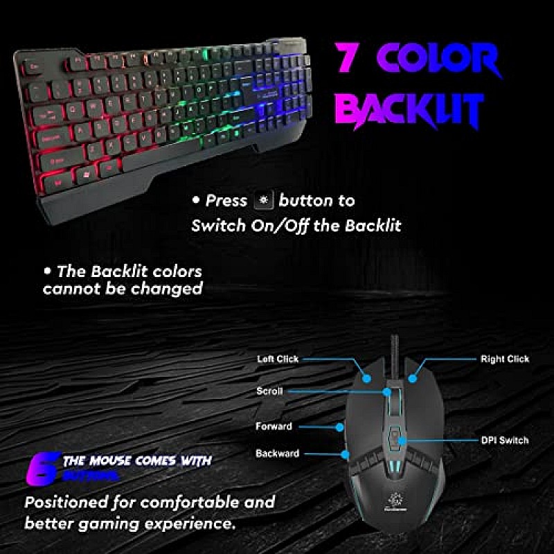 RPM Euro Games Gaming Backlit RGB Keyboard with Wrist Support Semi-Mechanical and USB (Black)