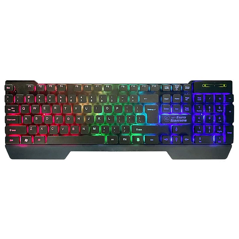 RPM Euro Games Gaming Backlit RGB Keyboard with Wrist Support Semi-Mechanical and USB (Black)