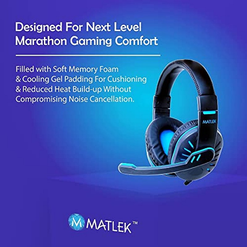 Matlek Gaming Over Ear Headphones with Adjustable Mic, Works with All The Mobile Phones, Blue