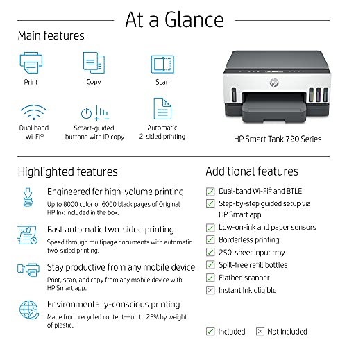 HP Smart Tank 720 All-in-One Duplex Wifi High Capacity Inktank Multi-function WiFi Color Inkjet Printer HP Smart Tank 720 All-in-One Duplex Wifi High Capacity Inktank Multi-function WiFi Color Inkjet Printer