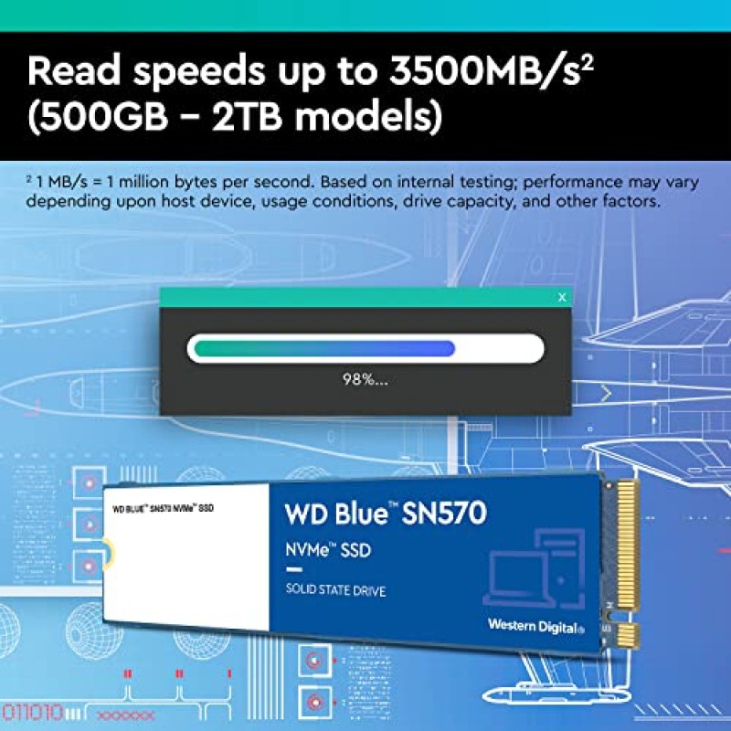 Western Digital WD Blue SN570 NVMe 500GB, Upto 3500MB/s, with Free 1 Month Adobe Creative Cloud Subscription (SSD) (WDS500G3B0C)